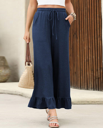 Curvvvy™ Ruffle Hem Wide Leg Lounge Pants With Drawstring Waist