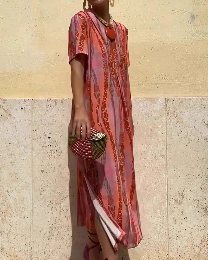 Curvvvy™ Boho V-Neck Printed Midi Dress