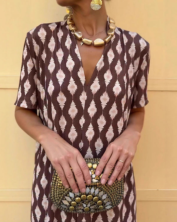 Curvvvy™ Boho V-Neck Printed Midi Dress