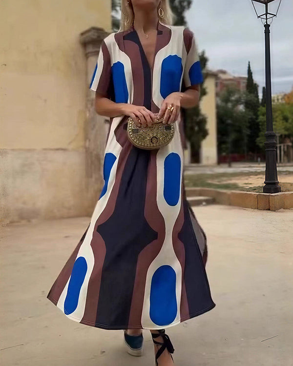 Curvvvy™ Boho V-Neck Printed Midi Dress