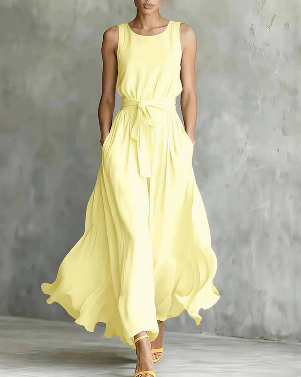 Curvvvy™ Sleeveless Tie-Waist Flowy Maxi Dress