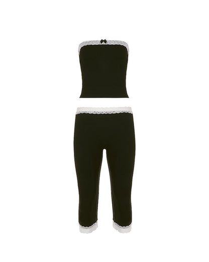 Curvvvy™ Lace Patchwork Bow Bandeau & Capri Set