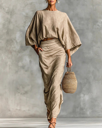 Curvvvy™ Effortless Elegance Two-Piece Draped Maxi Skirt Set