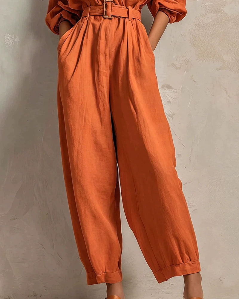 Curvvvy™ Effortless Linen Blend Belted Jumpsuit