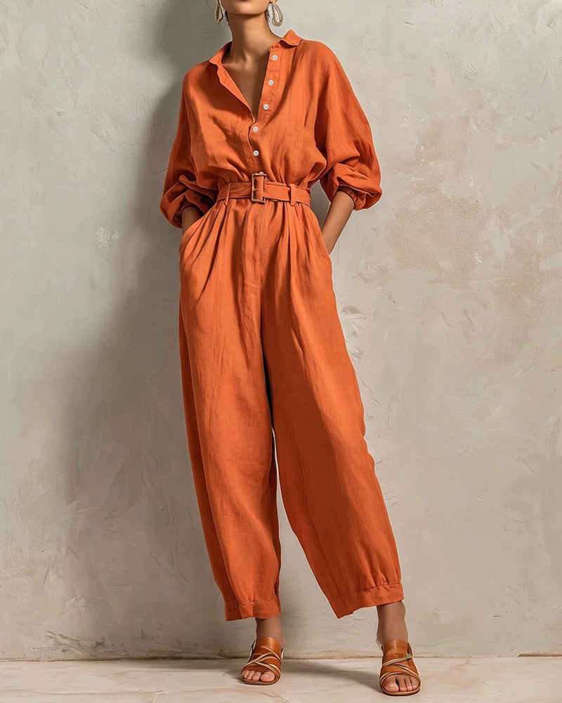 Curvvvy™ Effortless Linen Blend Belted Jumpsuit
