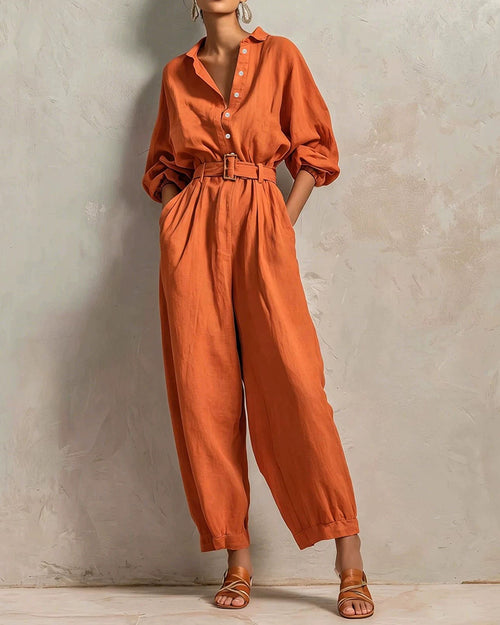 Curvvvy™ Effortless Linen Blend Belted Jumpsuit