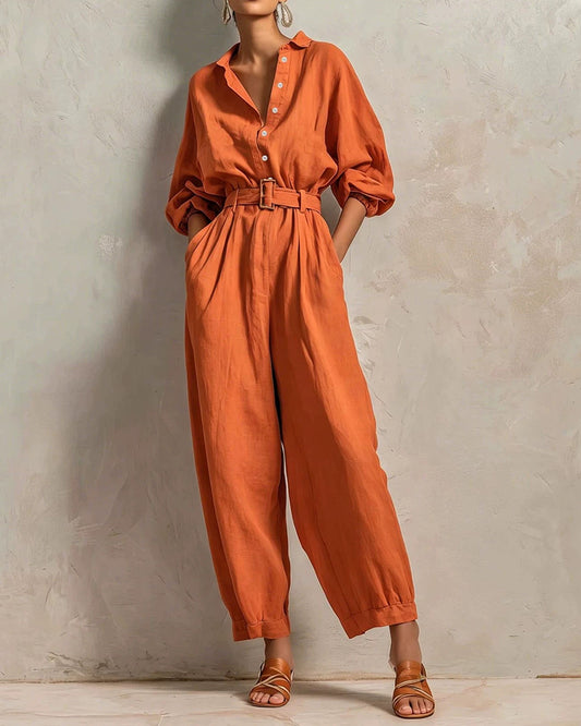 Curvvvy™ Effortless Linen Blend Belted Jumpsuit