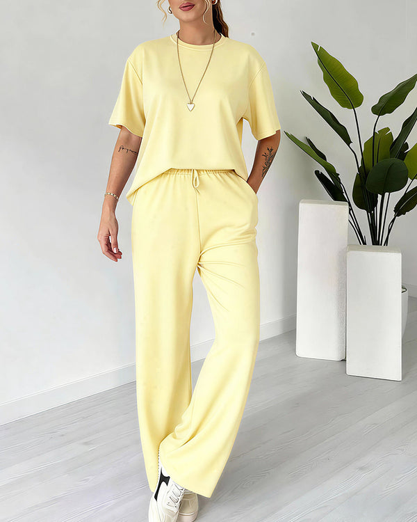 Curvvvy™ Casual 2-Piece Lounge Set - Short Sleeve Top & Wide Leg Pants
