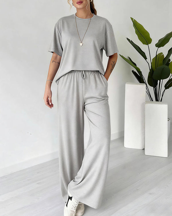 Curvvvy™ Casual 2-Piece Lounge Set - Short Sleeve Top & Wide Leg Pants