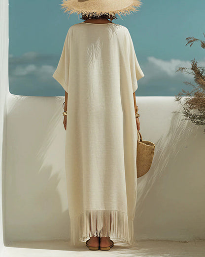 Curvvvy™ Bohemian V-Neck Fringe Midi Dress