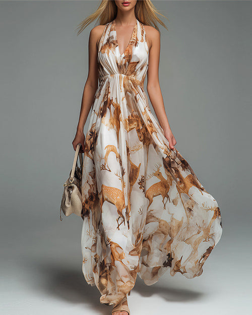 Curvvvy™ Boho Halter Neck Deep-V Flowy Maxi Dress
