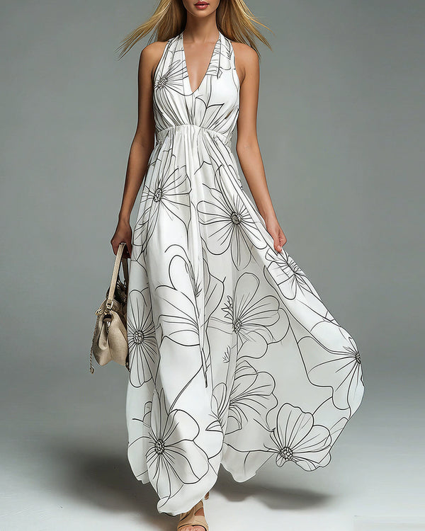 Curvvvy™ Boho Halter Neck Deep-V Flowy Maxi Dress