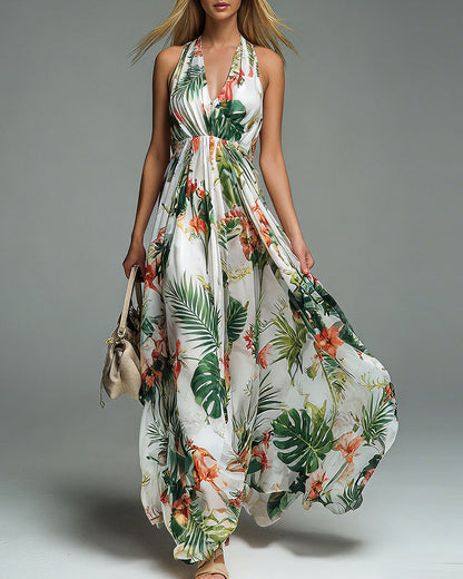 Curvvvy™ Boho Halter Neck Deep-V Flowy Maxi Dress