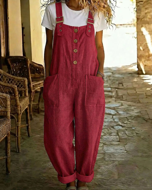 Curvvvy™ Vintage Cotton Linen Long Overalls With Pockets