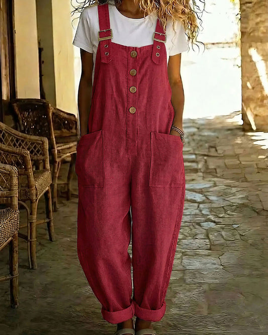 Curvvvy™ Vintage Cotton Linen Long Overalls With Pockets