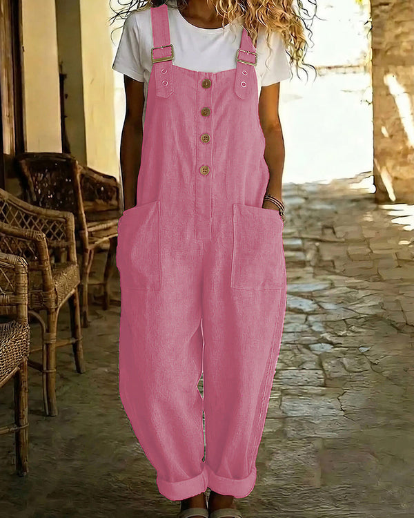 Curvvvy™ Vintage Cotton Linen Long Overalls With Pockets