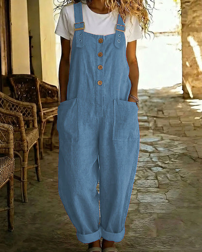 Curvvvy™ Vintage Cotton Linen Long Overalls With Pockets