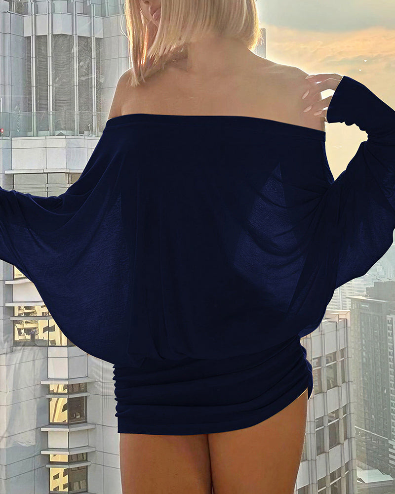 Curvvvy™ Off-Shoulder Draped Dolman Sleeve Bodycon Mini Dress