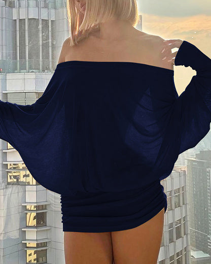 Curvvvy™ Off-Shoulder Draped Dolman Sleeve Bodycon Mini Dress