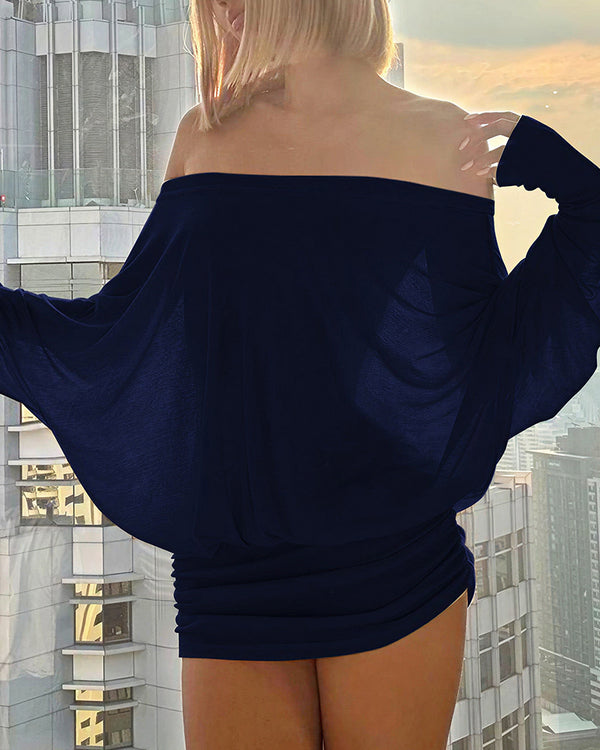 Curvvvy™ Off-Shoulder Draped Dolman Sleeve Bodycon Mini Dress