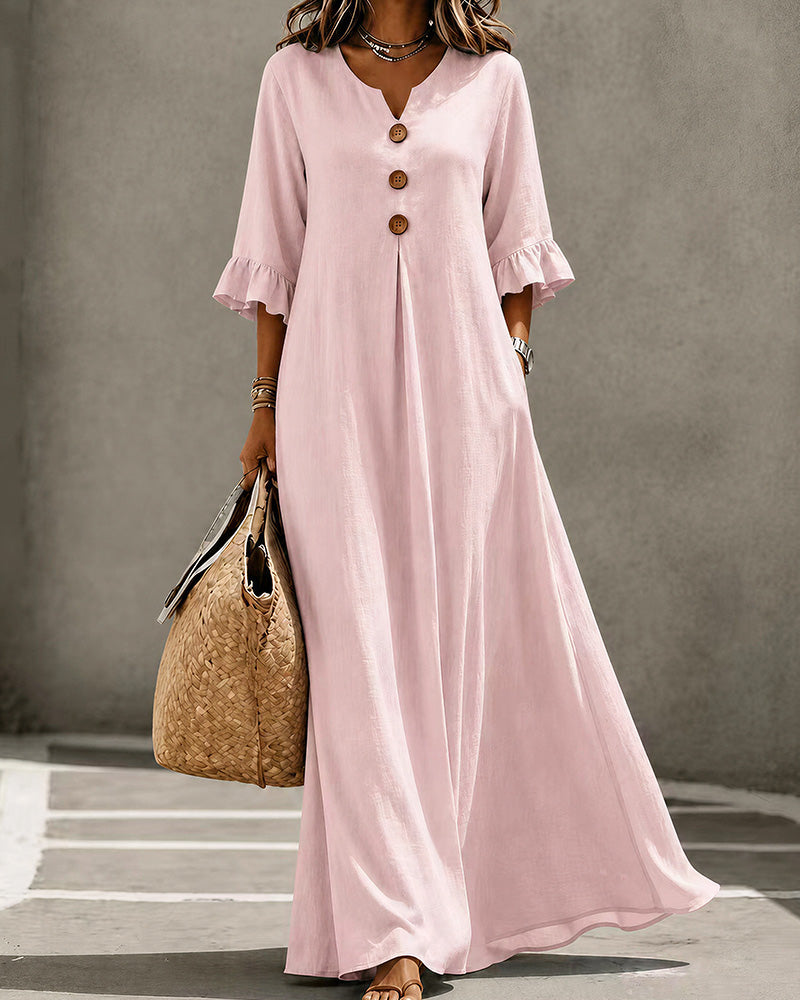 Curvvvy™ Effortless Boho V-Neck Ruffle Sleeve Maxi Dress