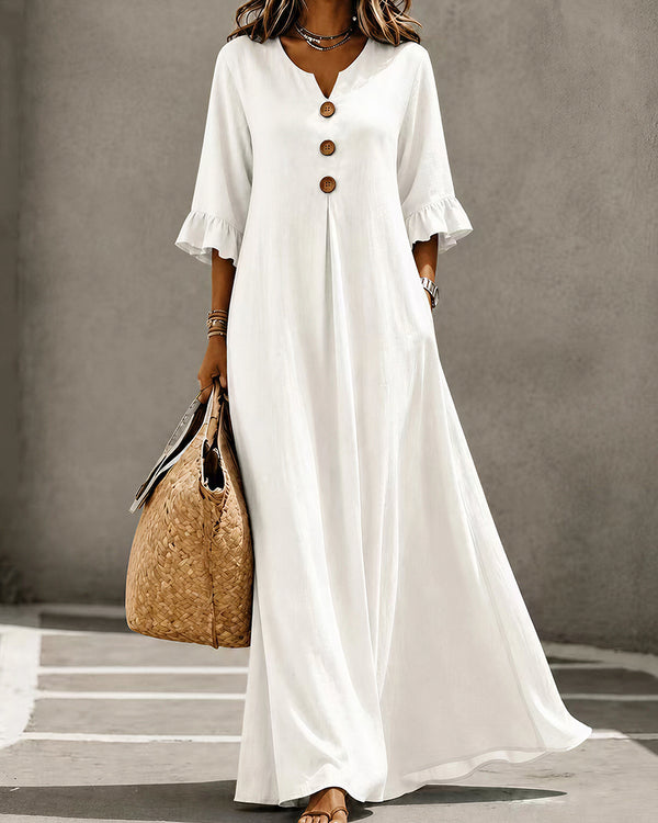 Curvvvy™ Effortless Boho V-Neck Ruffle Sleeve Maxi Dress