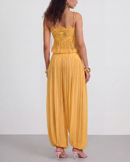 Curvvvy™ Slim Fit Ruffle Trim Open-Back Chiffon Set