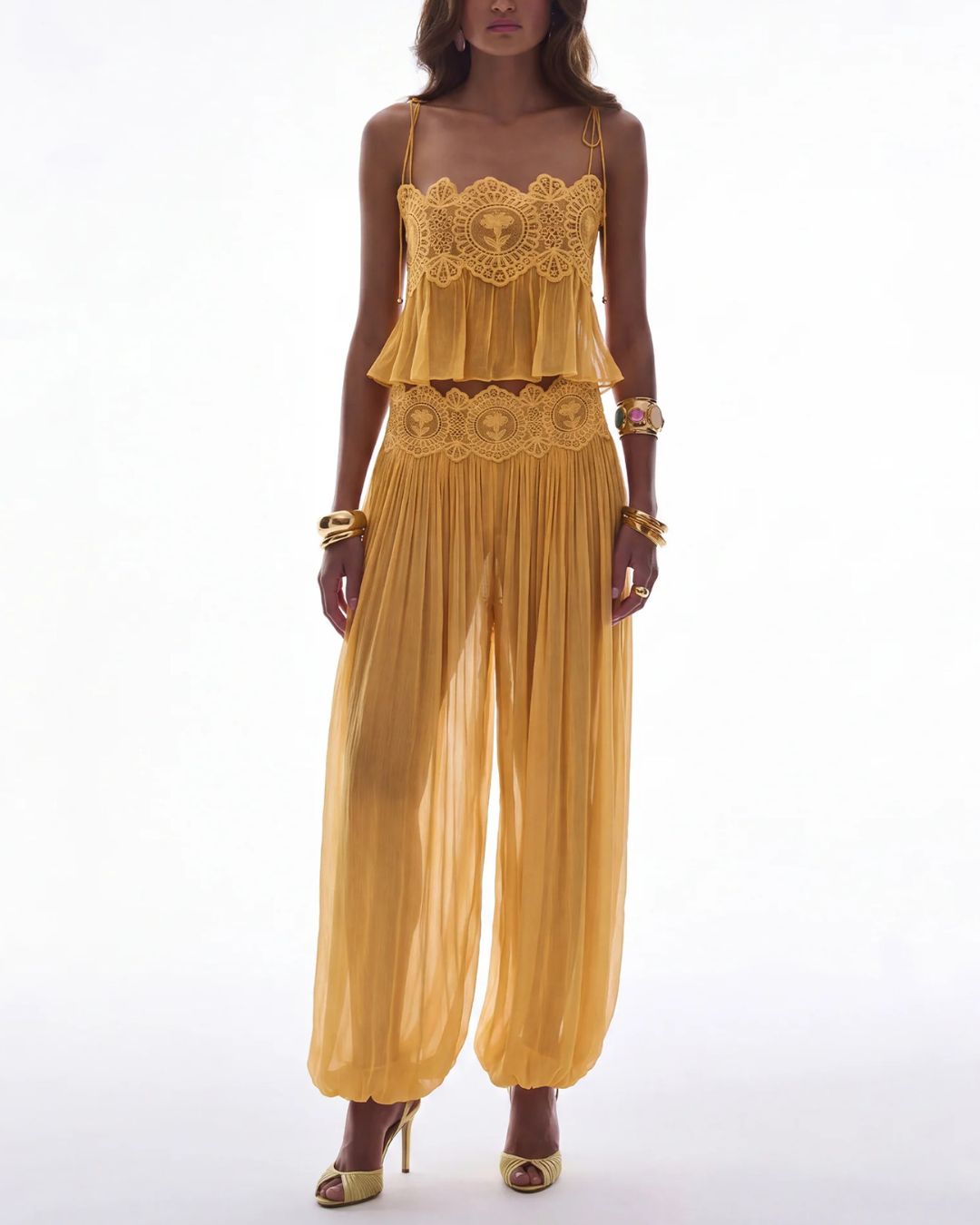 Curvvvy™ Slim Fit Ruffle Trim Open-Back Chiffon Set