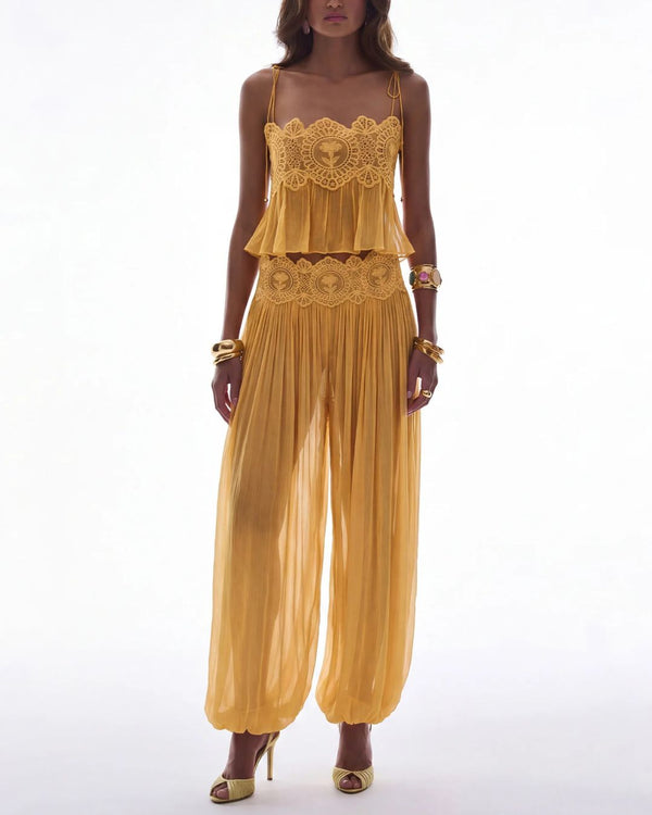 Curvvvy™ Slim Fit Ruffle Trim Open-Back Chiffon Set