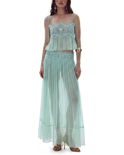Curvvvy™ Slim Fit Ruffle Trim Open-Back Chiffon Set