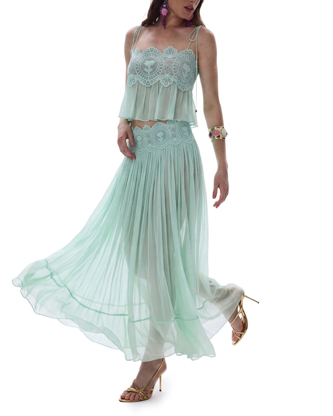 Curvvvy™ Slim Fit Ruffle Trim Open-Back Chiffon Set