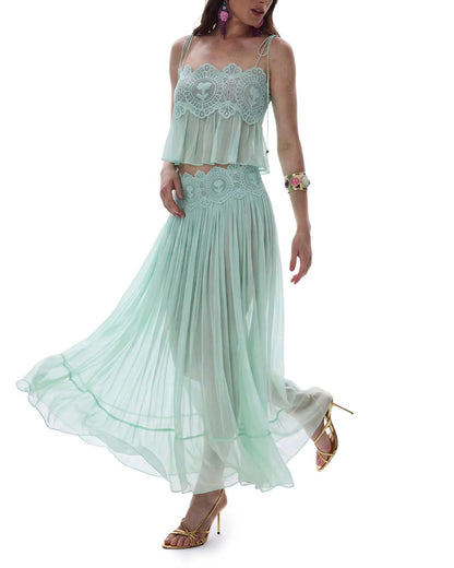 Curvvvy™ Slim Fit Ruffle Trim Open-Back Chiffon Set