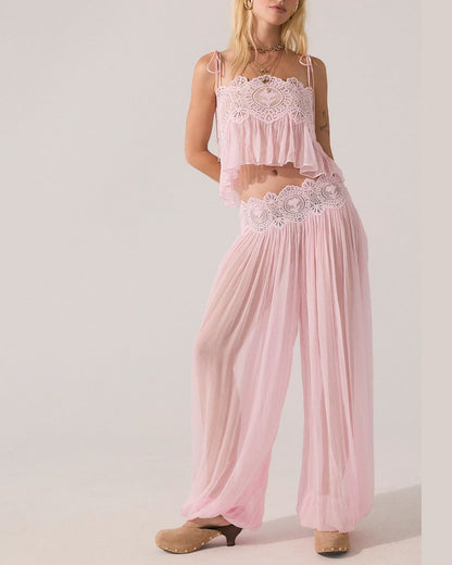 Curvvvy™ Slim Fit Ruffle Trim Open-Back Chiffon Set