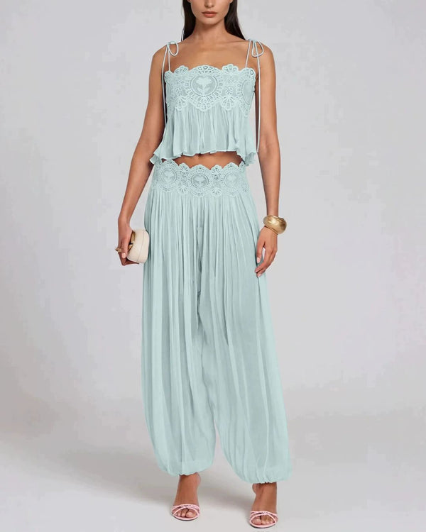 Curvvvy™ Slim Fit Ruffle Trim Open-Back Chiffon Set