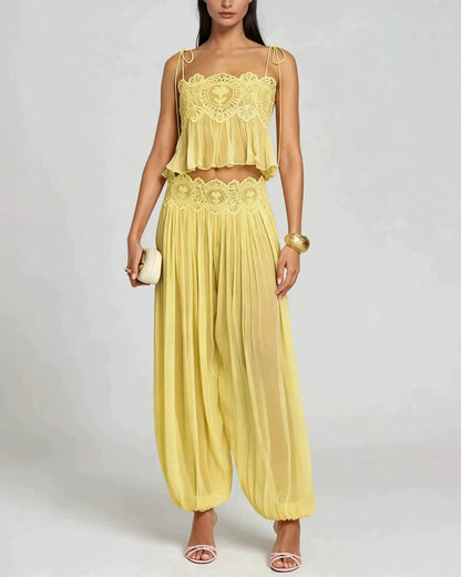 Curvvvy™ Slim Fit Ruffle Trim Open-Back Chiffon Set
