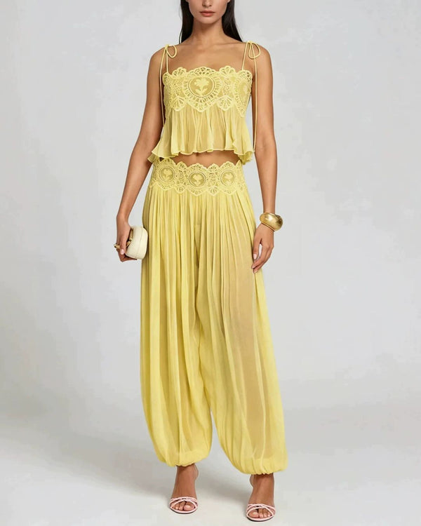 Curvvvy™ Slim Fit Ruffle Trim Open-Back Chiffon Set