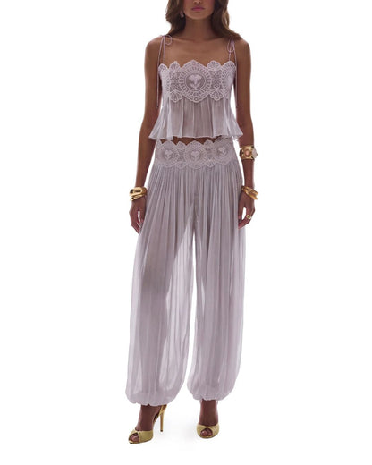 Curvvvy™ Slim Fit Ruffle Trim Open-Back Chiffon Set