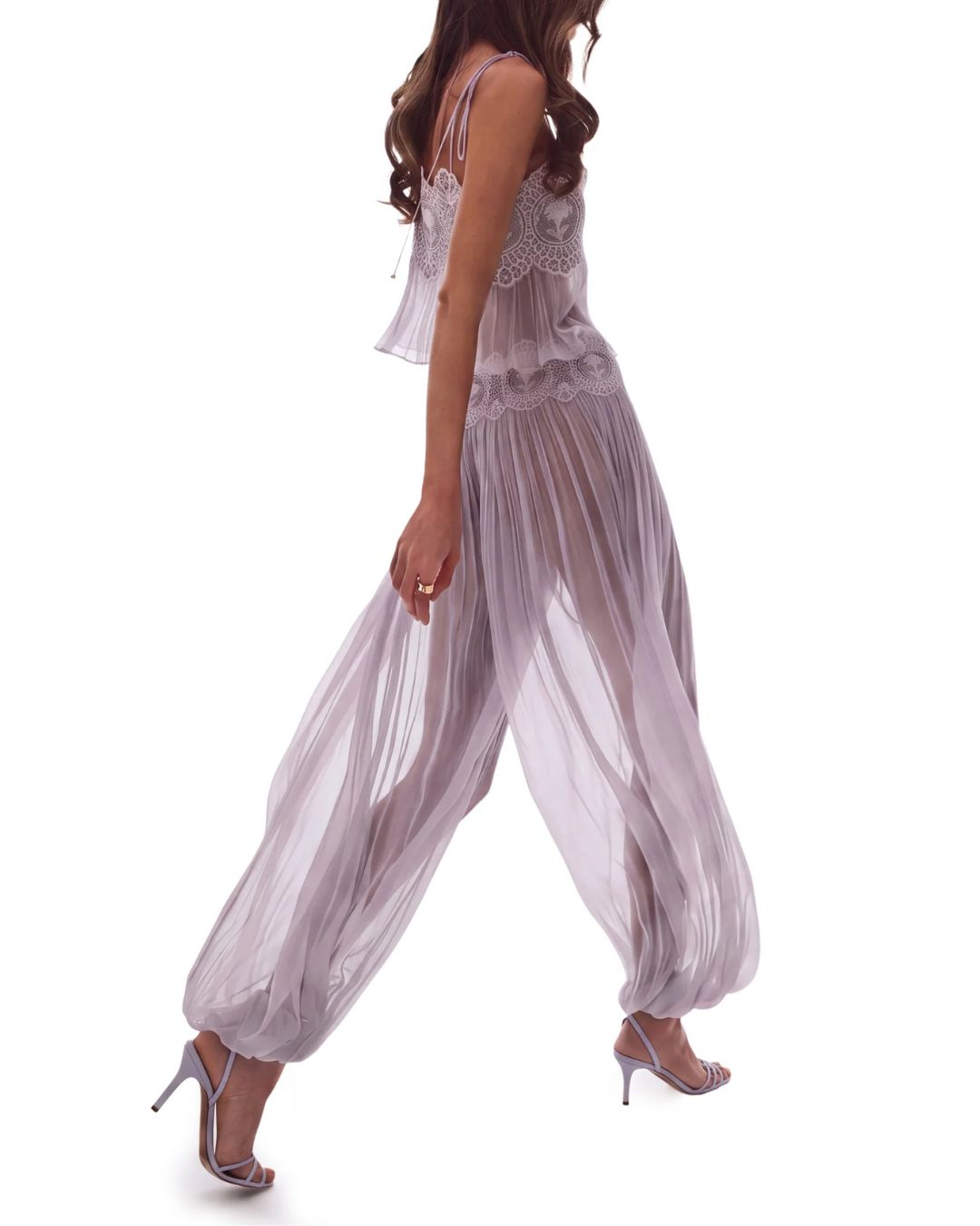 Curvvvy™ Slim Fit Ruffle Trim Open-Back Chiffon Set