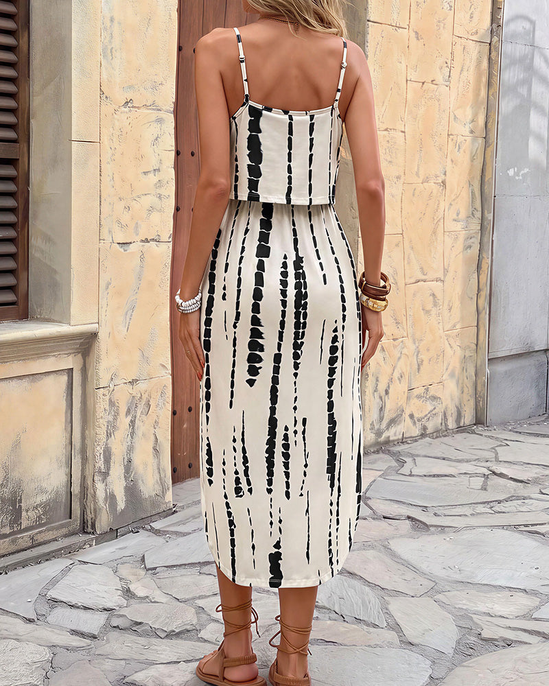 Curvvvy™ Tie-Dye Midi Slip Dress With Side Slit
