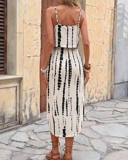 Curvvvy™ Tie-Dye Midi Slip Dress With Side Slit