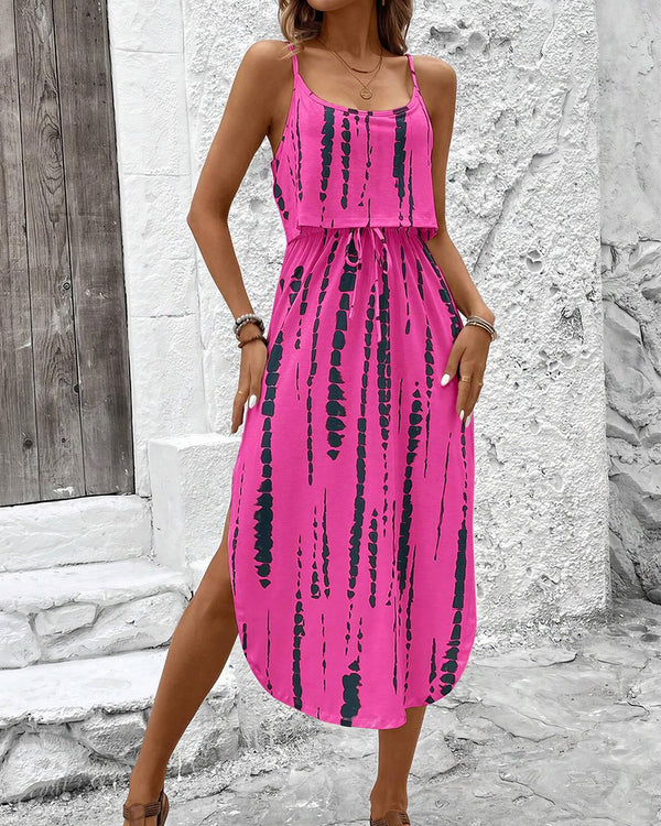 Curvvvy™ Tie-Dye Midi Slip Dress With Side Slit