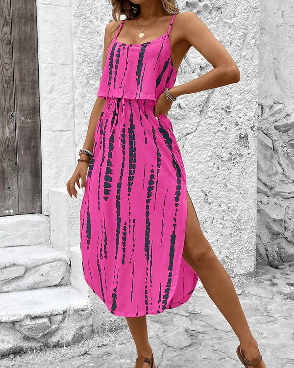 Curvvvy™ Tie-Dye Midi Slip Dress With Side Slit