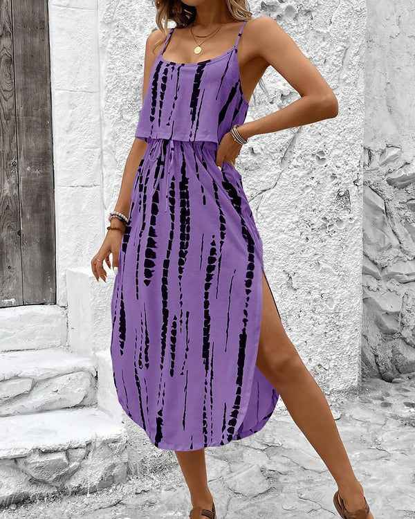 Curvvvy™ Tie-Dye Midi Slip Dress With Side Slit