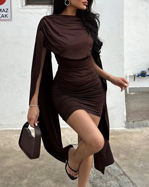 Curvvvy™ Cowl Neck Cape Mini Dress Sleeveless Slim Fit Party Dress