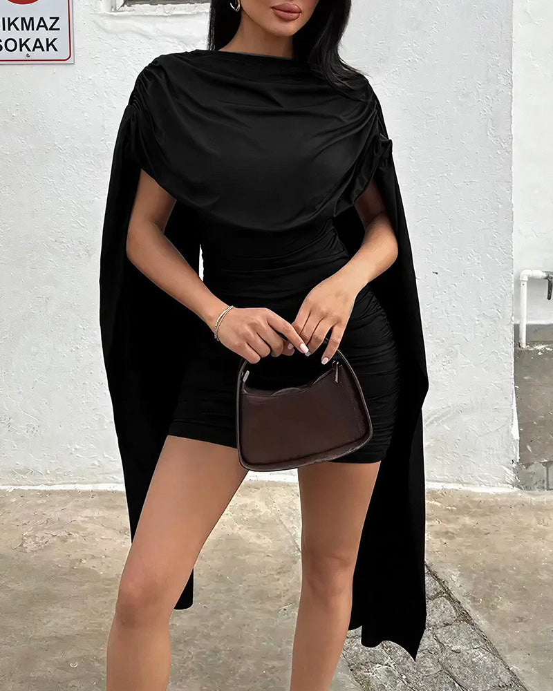 Curvvvy™ Cowl Neck Cape Mini Dress Sleeveless Slim Fit Party Dress