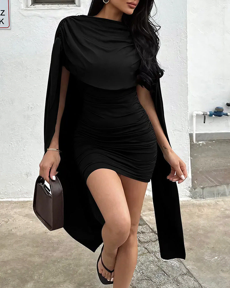 Curvvvy™ Cowl Neck Cape Mini Dress Sleeveless Slim Fit Party Dress