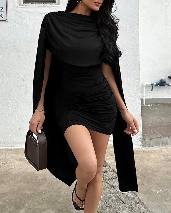 Curvvvy™ Cowl Neck Cape Mini Dress Sleeveless Slim Fit Party Dress