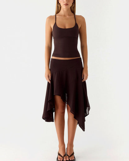 Curvvvy™ High-Waisted Asymmetrical A-Line Midi Skirt