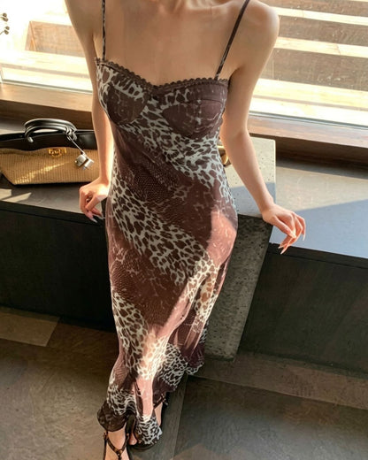 Curvvvy™ Contrast Lace Leopard Floral Cami Maxi Dress