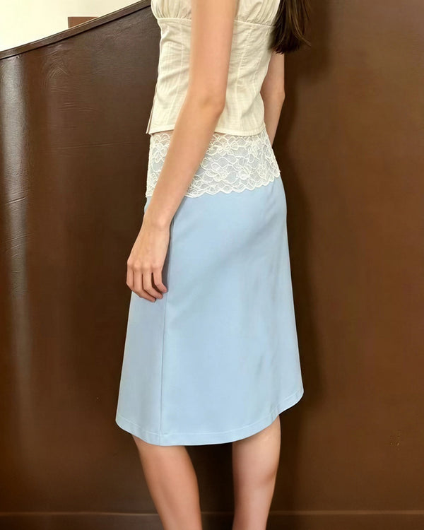 Curvvvy™ Gonna Midi Vintage con Bordo in Pizzo Effetto Sovrapposto